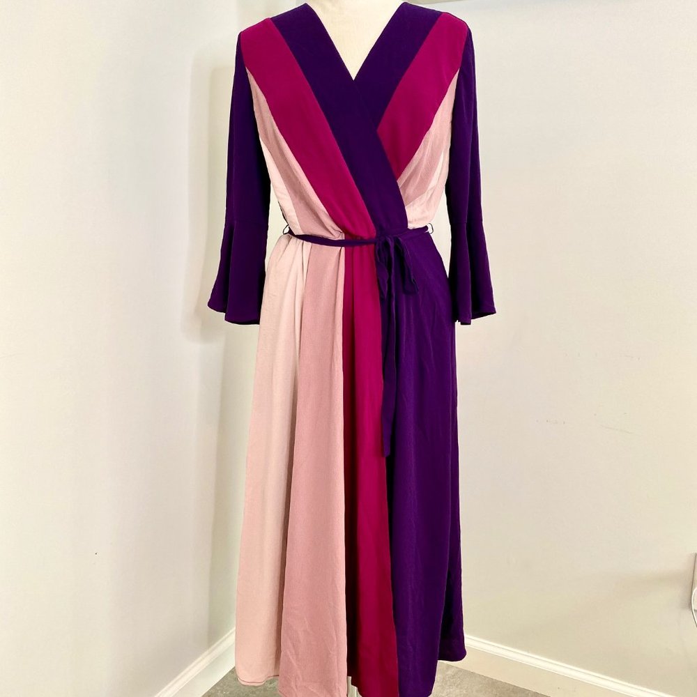Colorblocked faux wrap dress